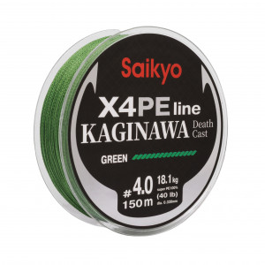 Шнур Saikyo KAGINAWA X4PE 150m, зеленый #4 (0,33mm), 18,1kg Шнур Saikyo KAGINAWA X4PE 150m, зеленый #4 (0,33mm), 18,1kg