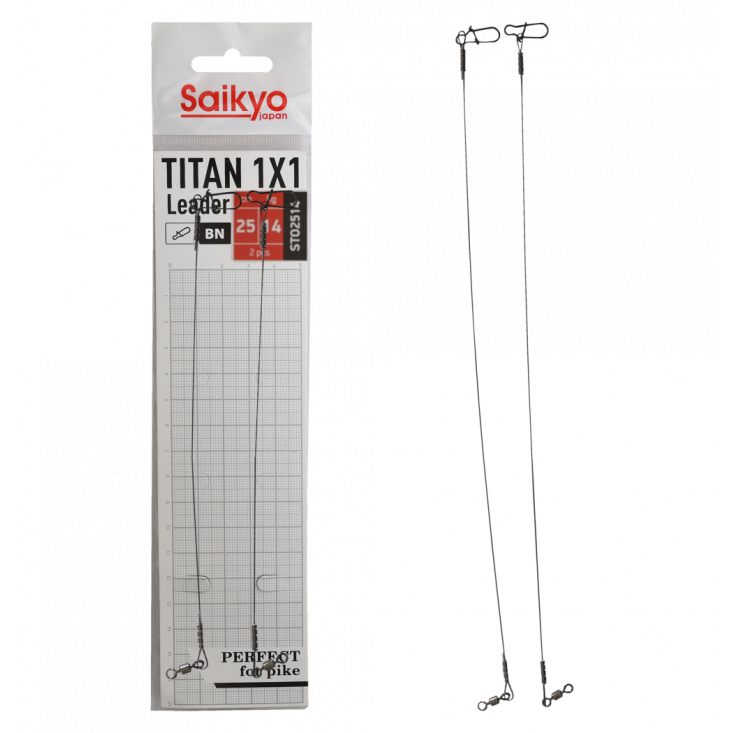 Поводок Saikyo Titan 1x1 STO2514, 14кг/25см, 2шт